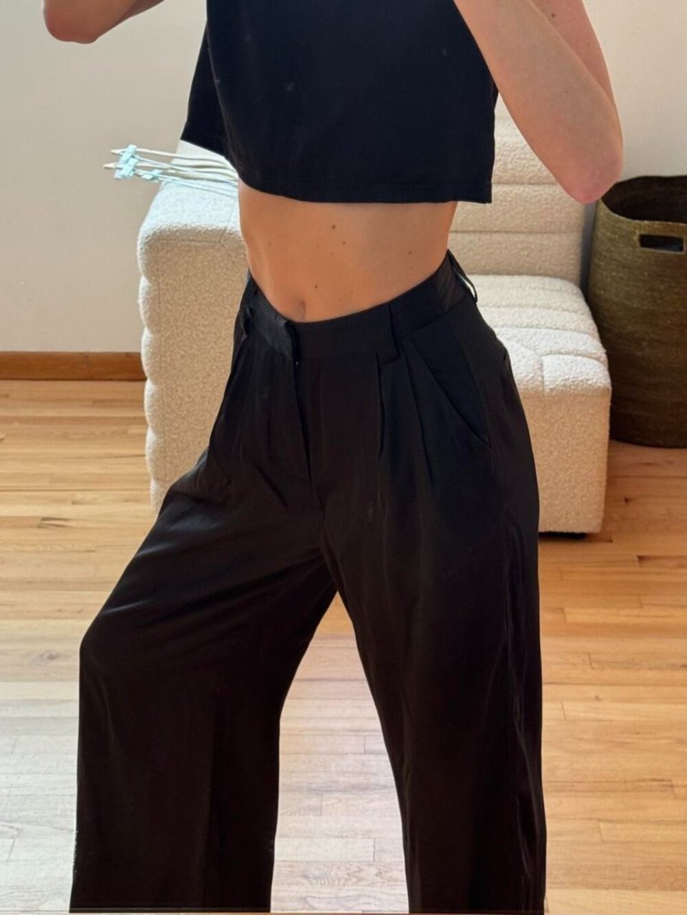 DISSH Silky black Crop Top & Wide leg trouser set.